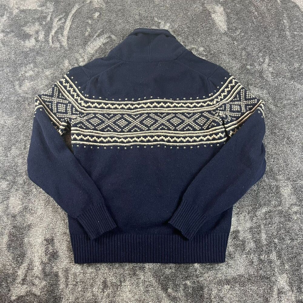J. Crew 100% Lambswool Collared Cardigan Navy Blue Fair Isle Men's M Fisherman - Picture 8 of 10